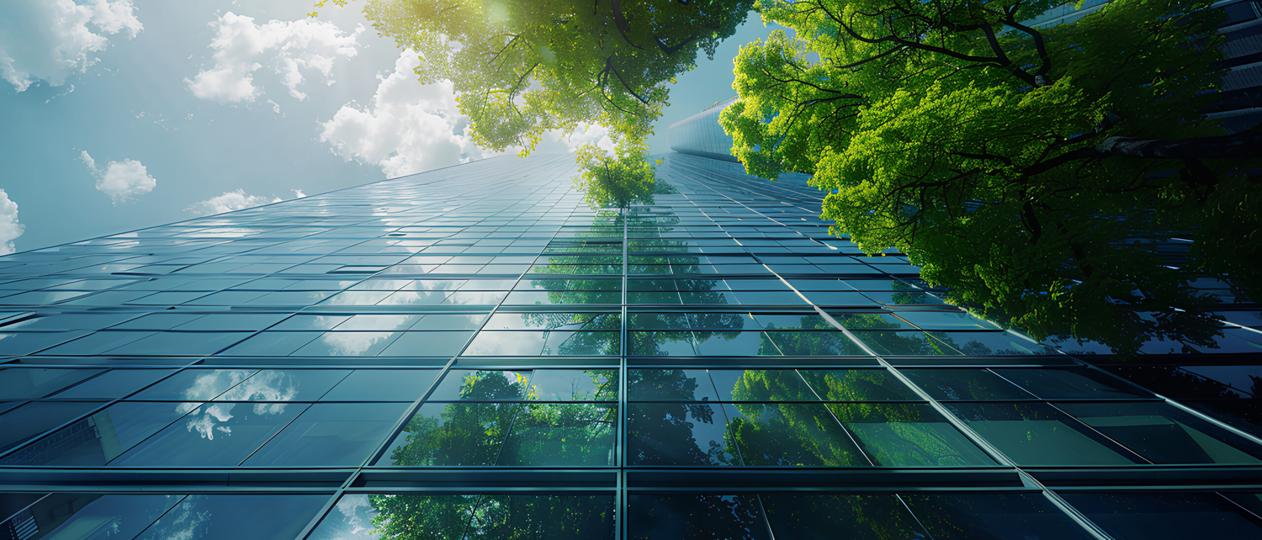 office building with tree for reducing carbon dioxide, Eco green environment