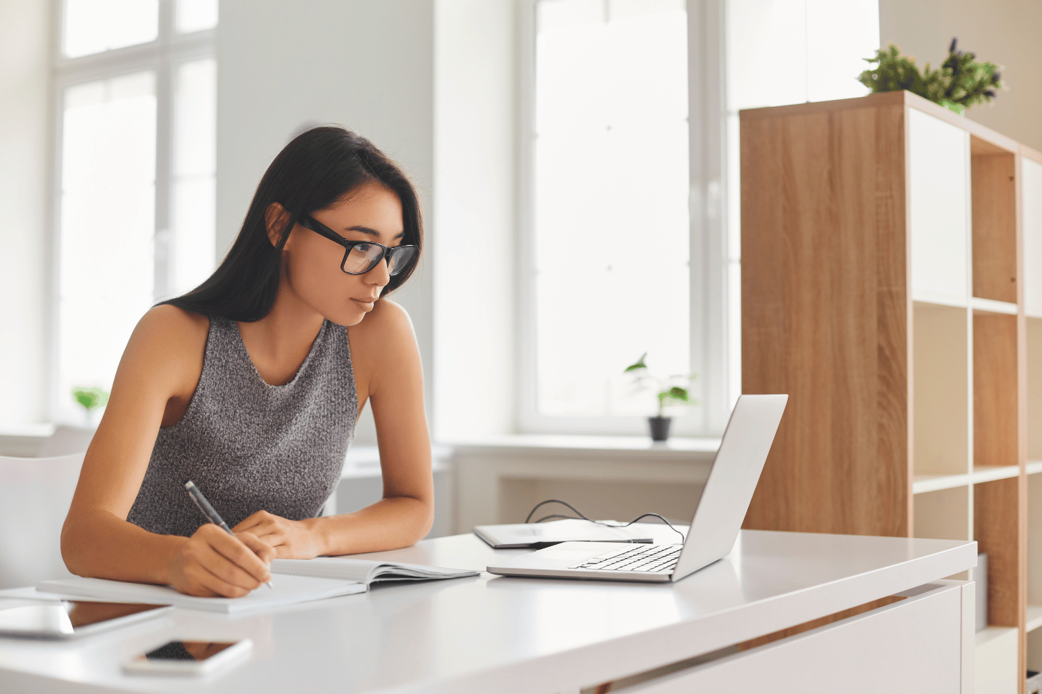 A woman working at an office