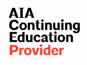 Bold black and red text reads AIA Continuing Education Provider on a white background, with the word Provider highlighted in red.