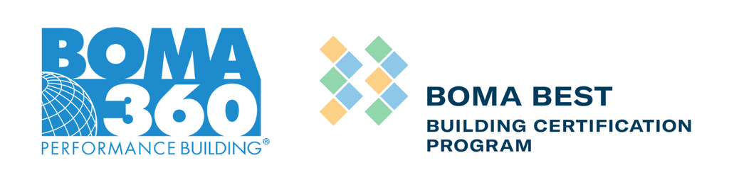 Logos for the BOMA 360 Performance Building and BOMA BEST Building Certification Program.