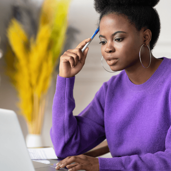 A woman working on her laptop