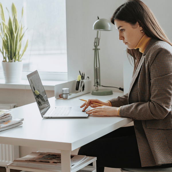 A woman working on her laptop